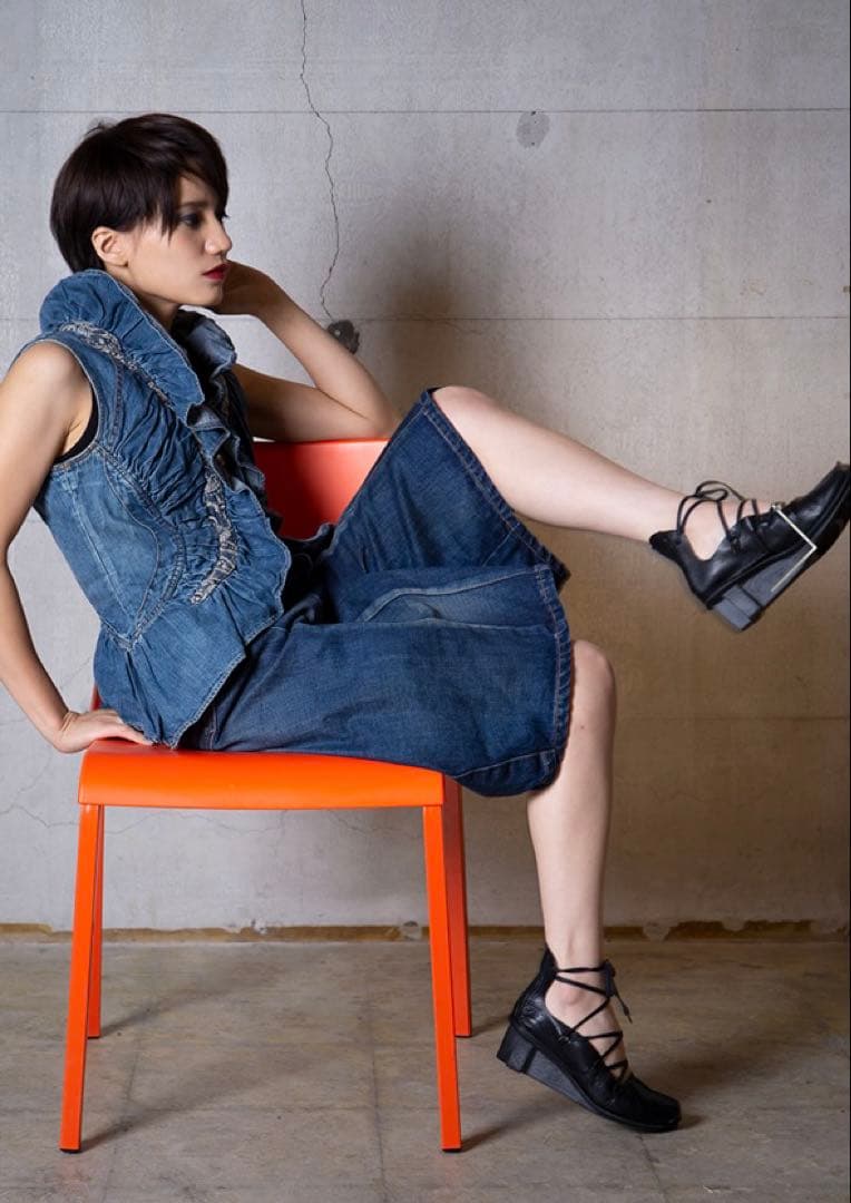 【美品】ISSEY MIYAKE×Lee デニムギャザーデザインジレ