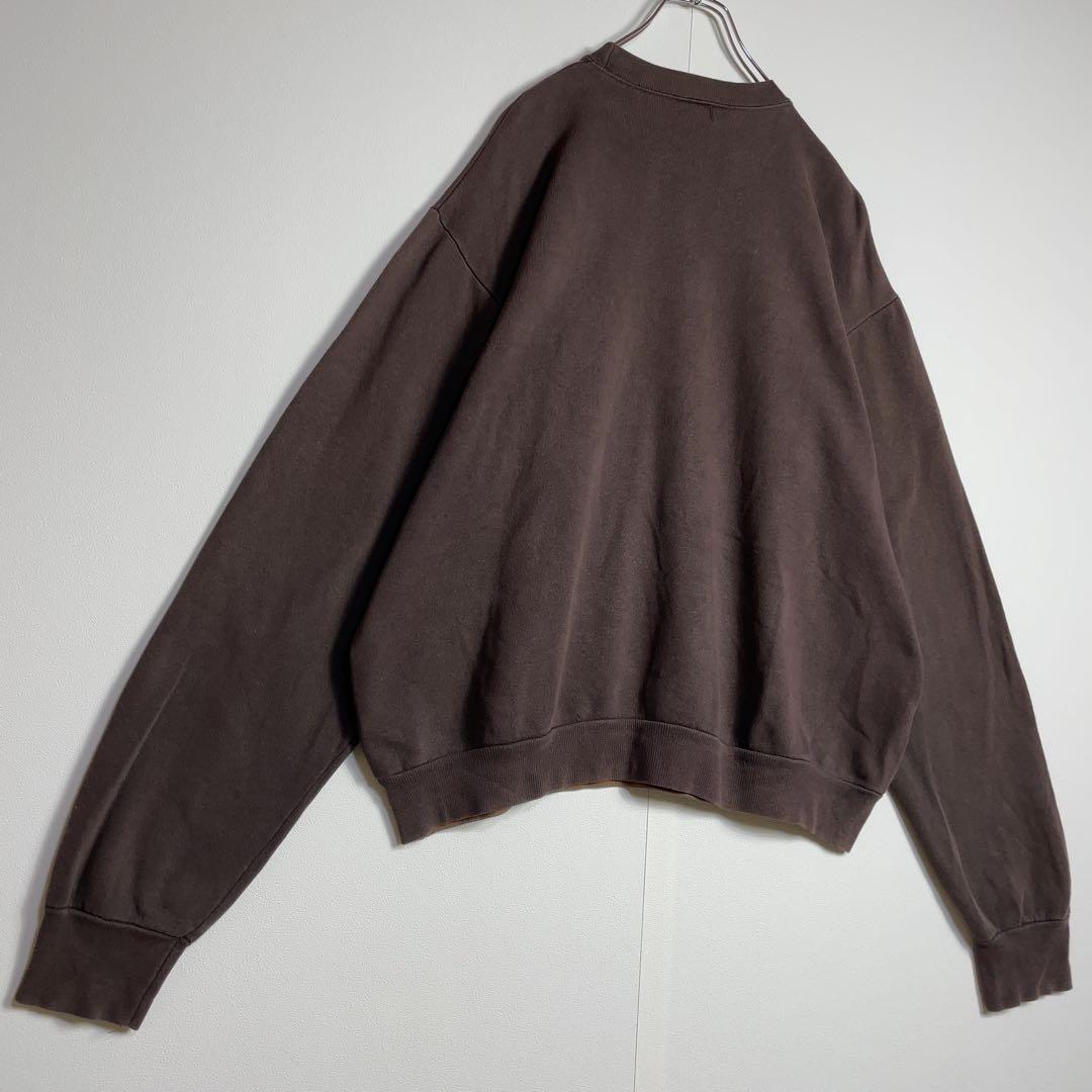 【超希少】ステューシー スウェット 90s スカル ワンポイント刺繍ロゴ 茶