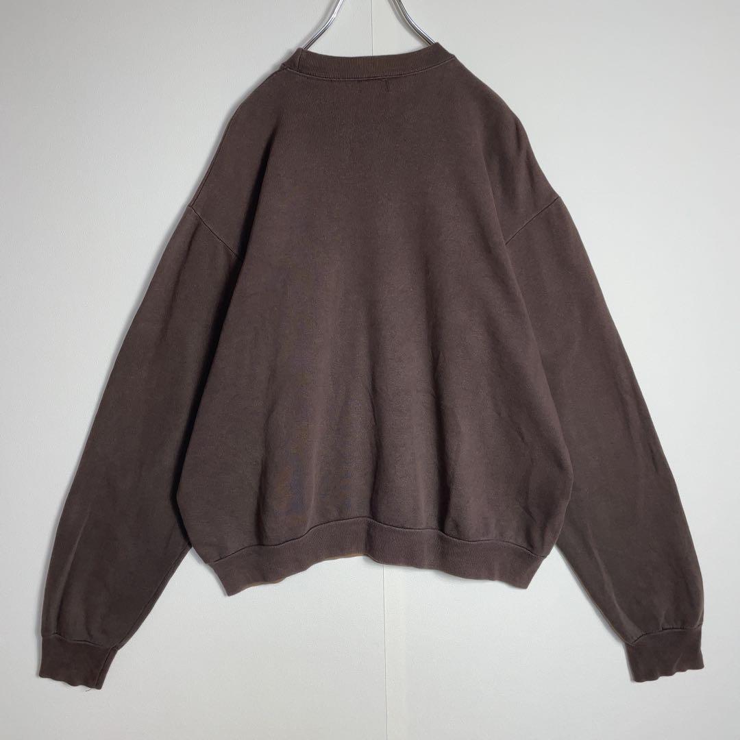 【超希少】ステューシー スウェット 90s スカル ワンポイント刺繍ロゴ 茶