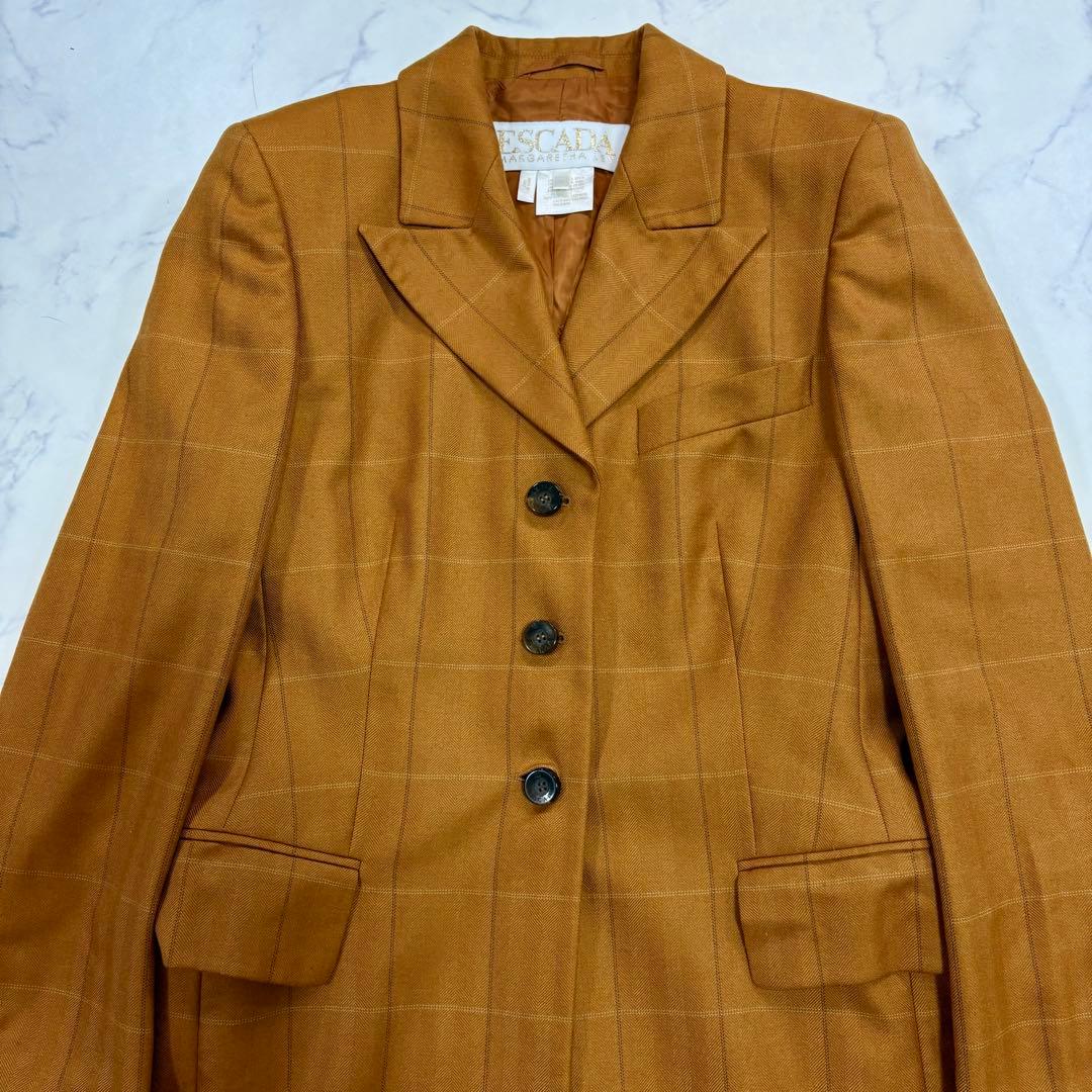 美品 ESCADA カシミヤ100% メガチェック柄 テーラードジャケット 36