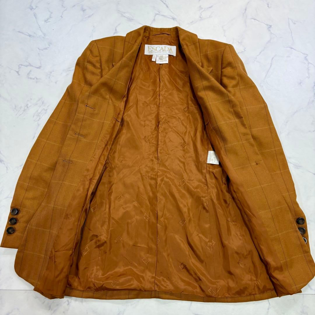 美品 ESCADA カシミヤ100% メガチェック柄 テーラードジャケット 36