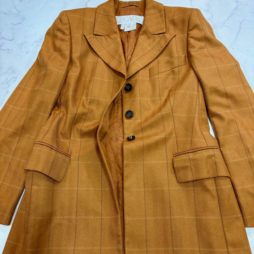 美品 ESCADA カシミヤ100% メガチェック柄 テーラードジャケット 36