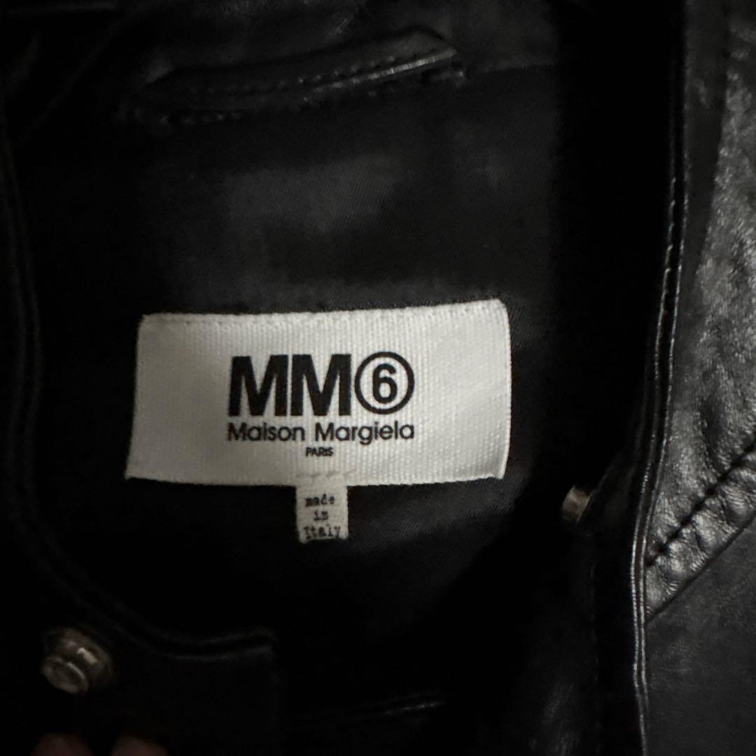 【38】MM6 メゾンマルジェラ ハの字 レザー ライダース ジャケット 黒