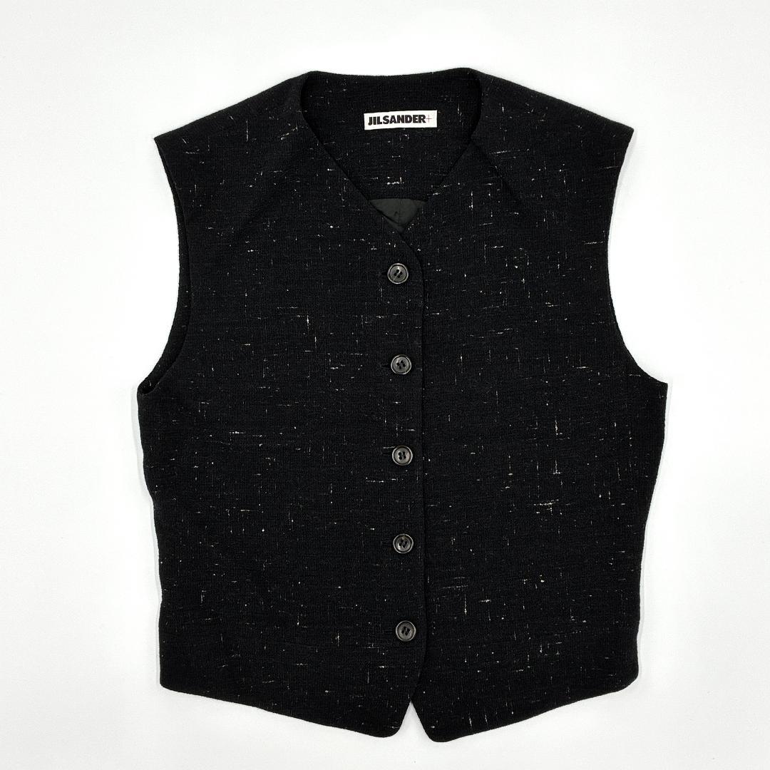 JIL SANDER ジルサンダー ベスト 黒 シルク混 ツイード調 レディース