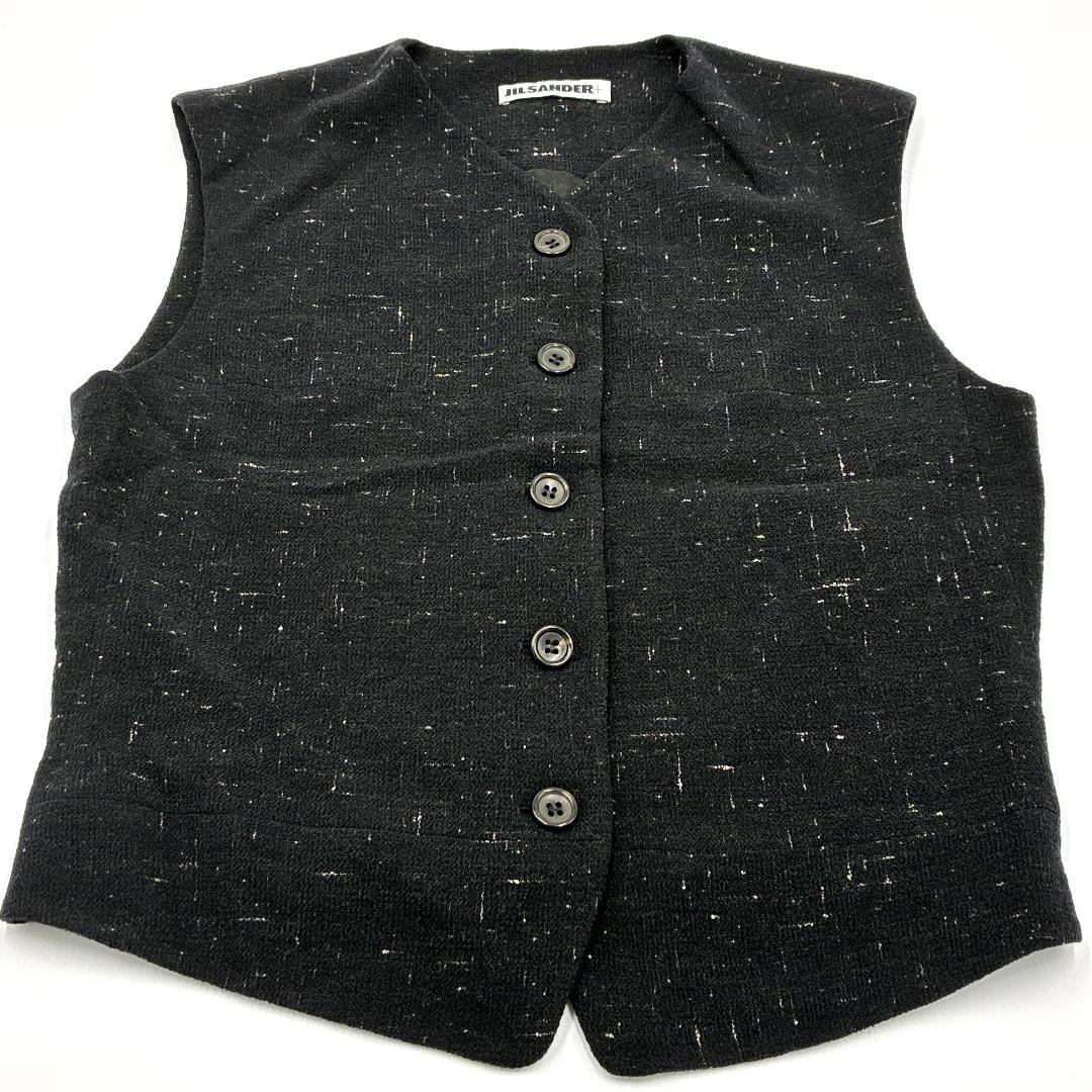 JIL SANDER ジルサンダー ベスト 黒 シルク混 ツイード調 レディース
