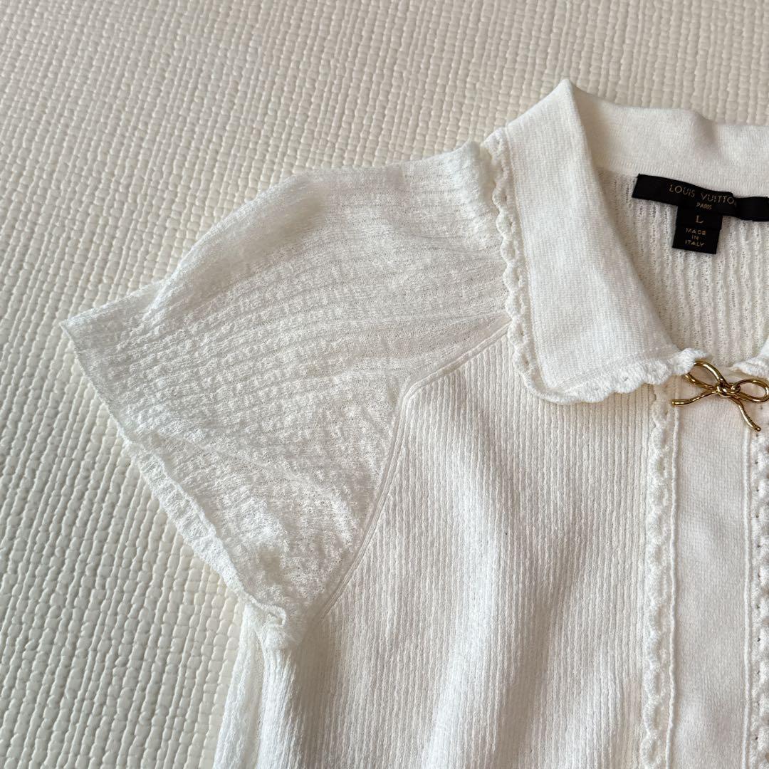 LOUIS VUITTON 半袖Tシャツ Lサイズ　ホワイト　ゴールド　リボン