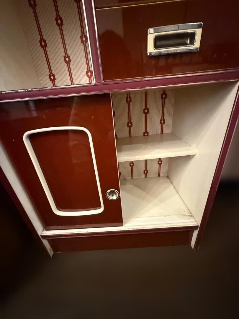 昭和レトロ 食器棚 ガラスキャビネット 木製 キッチン収納 ヴィンテージ 古家具