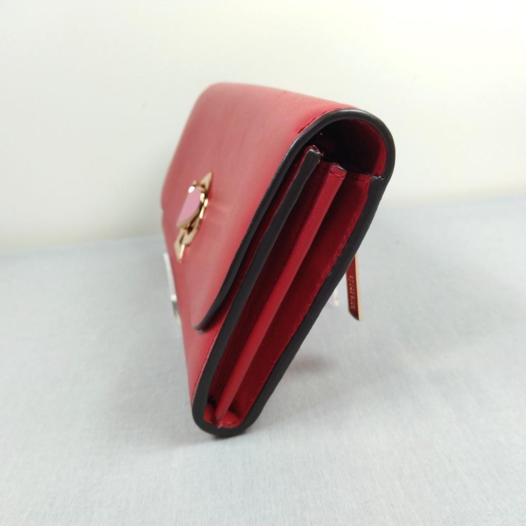 未使用ケイトスペード★ハートターンロックフラップウォレット カーフレザー本革 赤