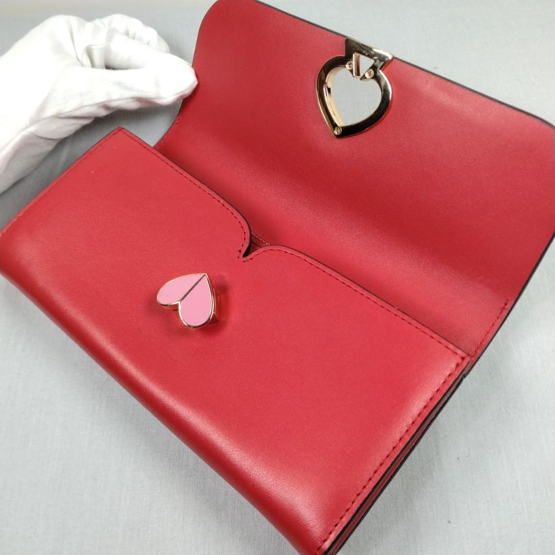 未使用ケイトスペード★ハートターンロックフラップウォレット カーフレザー本革 赤