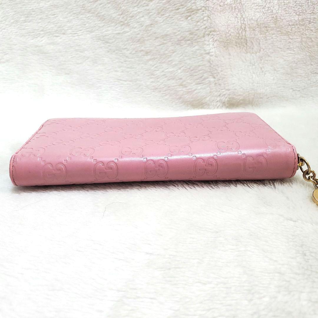美品 GUCCI シマ ラウンドファスナー インターロッキング 長財布 ピンク