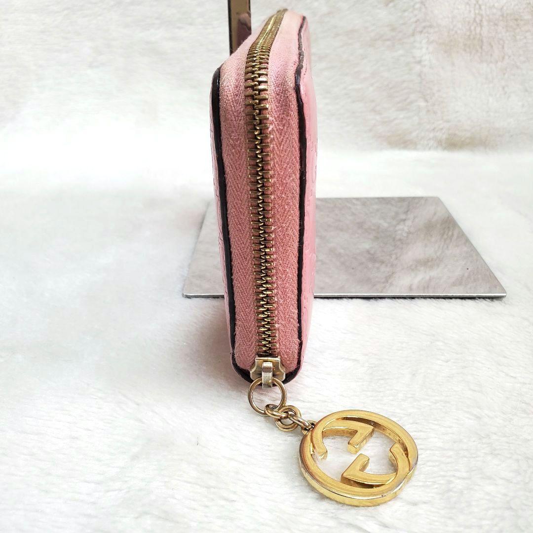 美品 GUCCI シマ ラウンドファスナー インターロッキング 長財布 ピンク