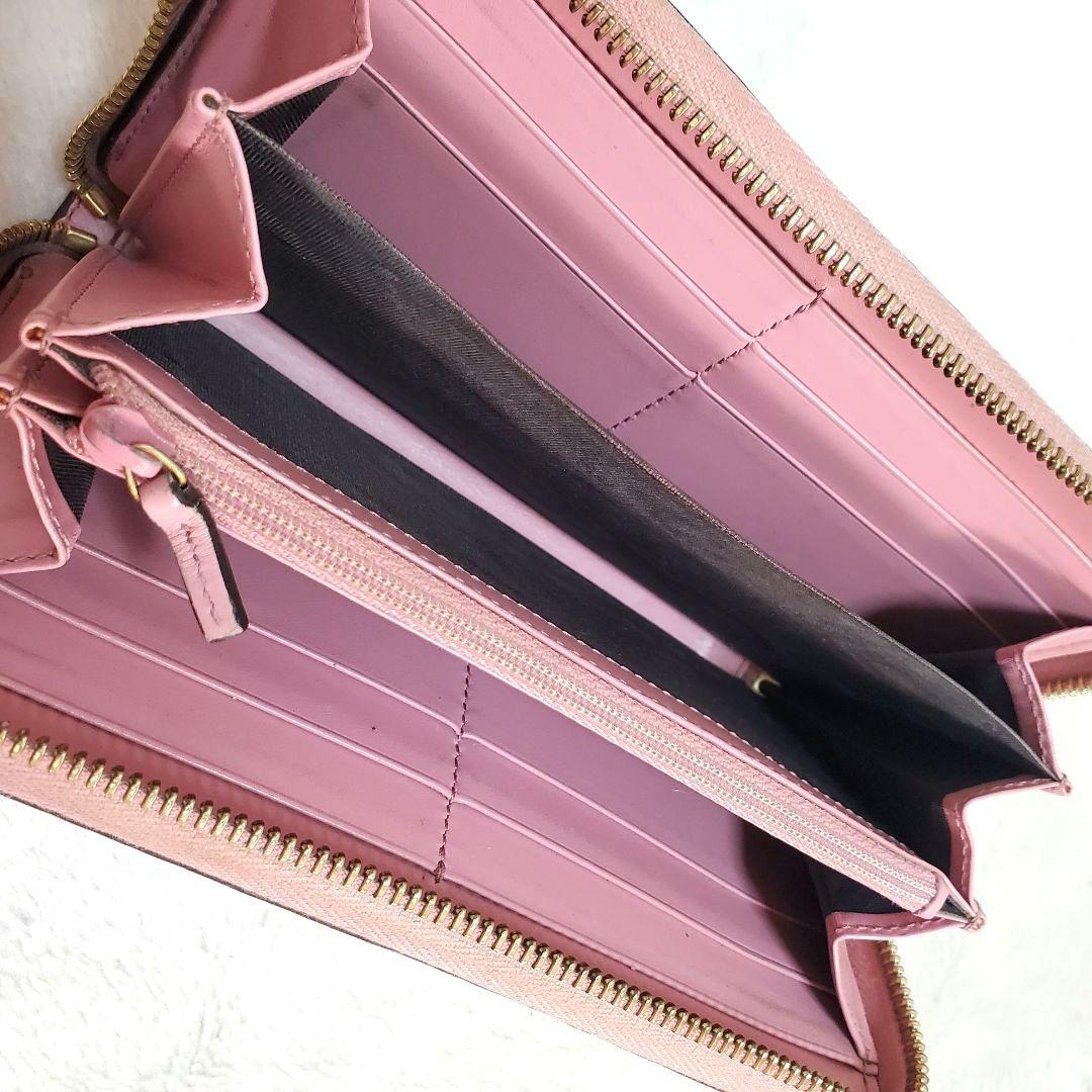 美品 GUCCI シマ ラウンドファスナー インターロッキング 長財布 ピンク