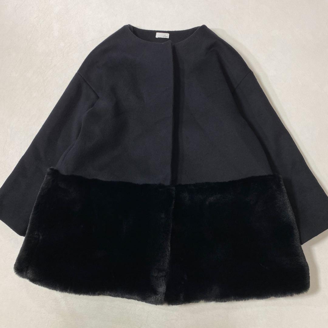 美品 em. エムドット Eco Fur Coat 裾ファーコート