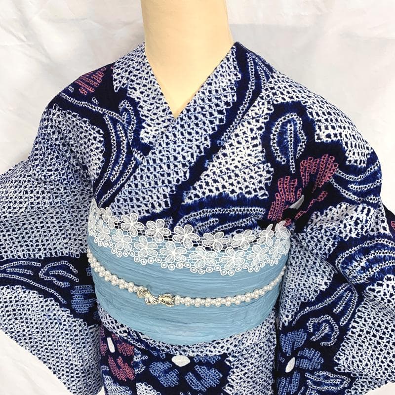 〇【最終値下げ】406mk20〇有松鳴海絞り 浴衣 花文 ややふくよか〇美品