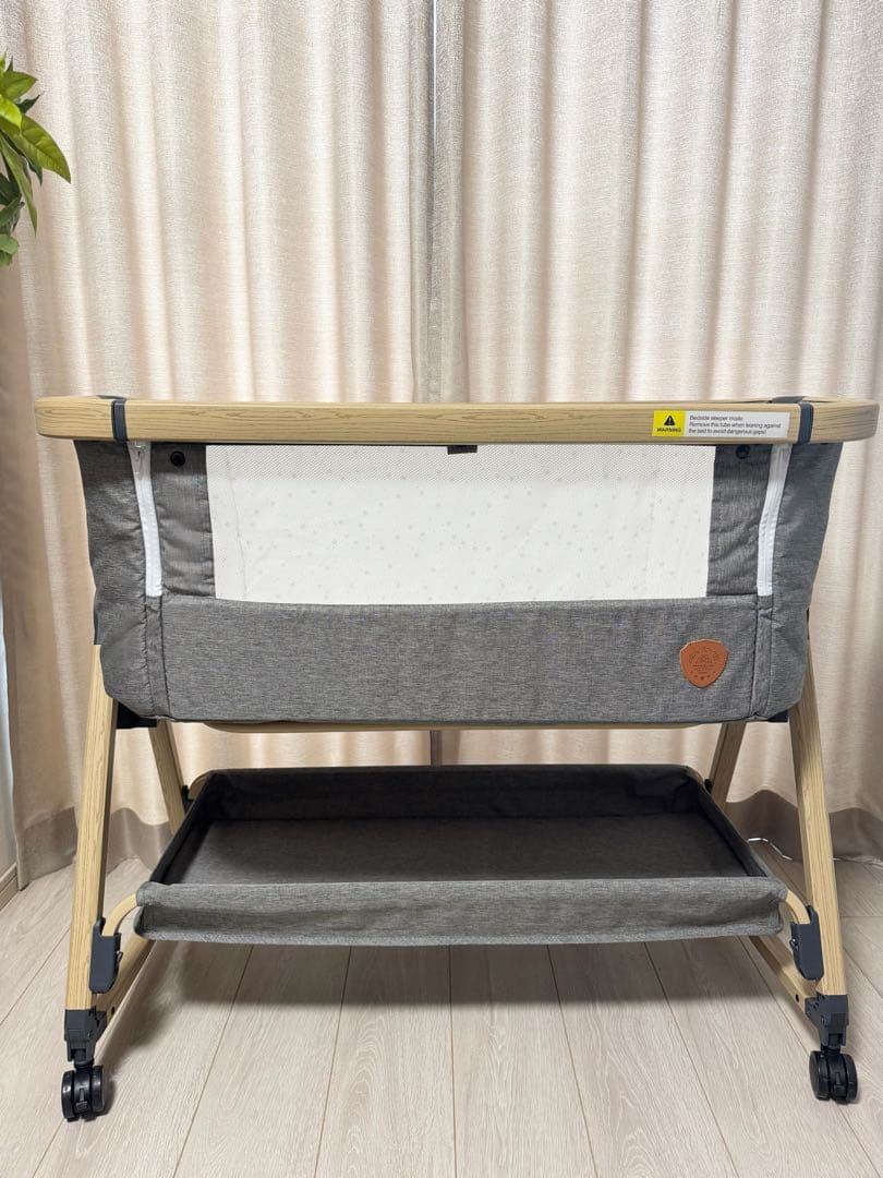 【美品・付属品完備】HZDMJベビーベッド グレー 折りたたみベビーベッド