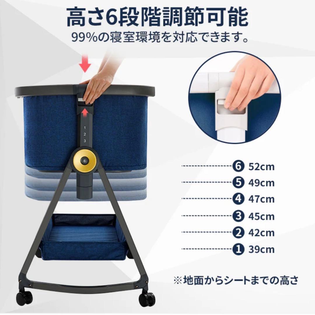 【美品・付属品完備】HZDMJベビーベッド グレー 折りたたみベビーベッド