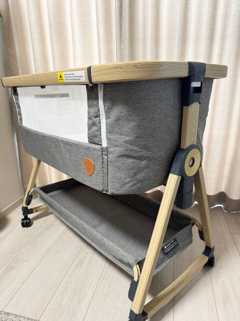 【美品・付属品完備】HZDMJベビーベッド グレー 折りたたみベビーベッド