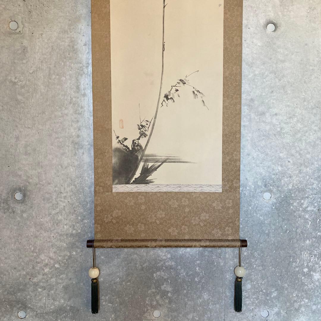 ☆掛軸☆宮本武蔵☆枯木鳴鵙図☆重要文化財☆風鎮セット【送料無料】