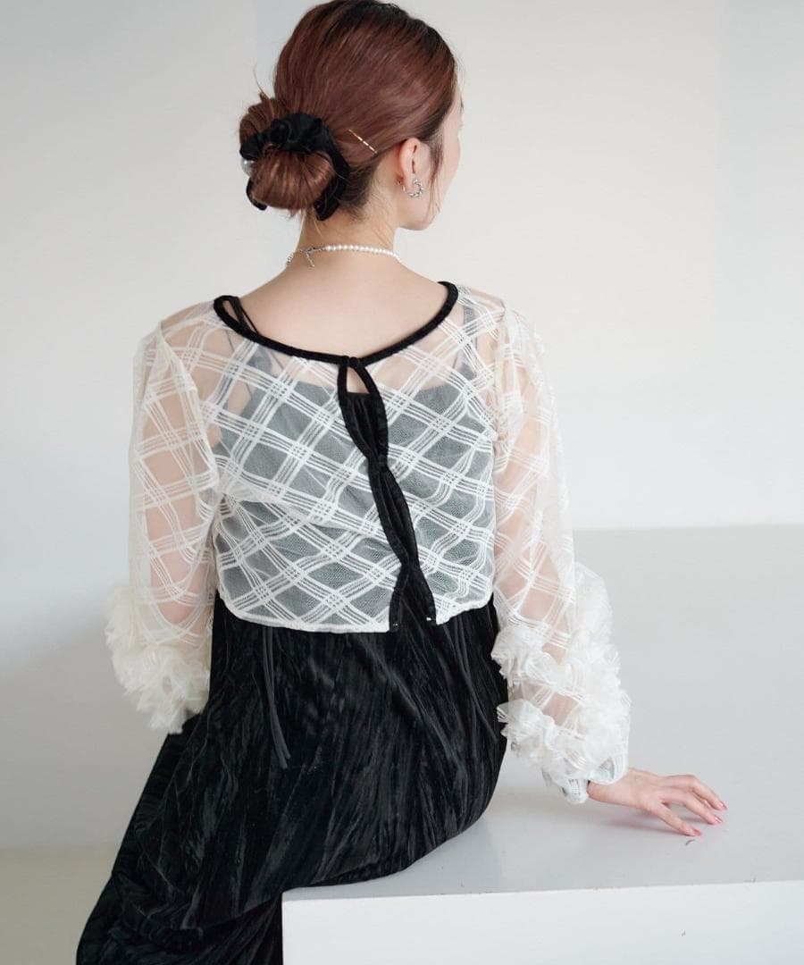 1 Kastane 結婚式 オケージョン シアーチェック×ベロアワンピースSET