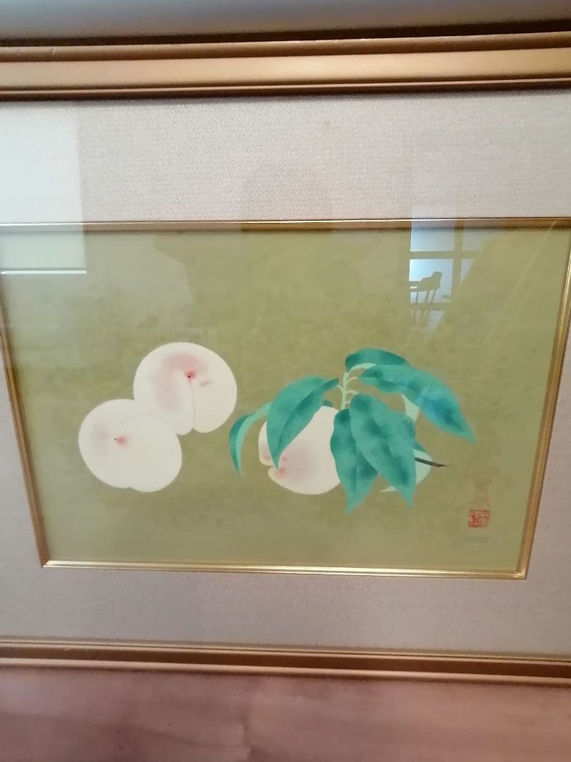 山口華楊　木版画　「水蜜桃」152/250 31.3×44.5