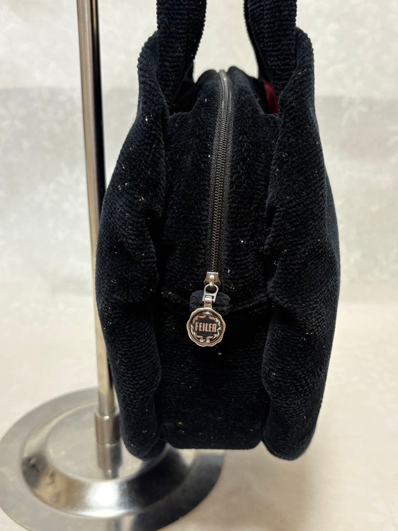 【美品】FEILER フェイラー　ハンドバッグ　ラウンド　ラメ　ブラック　希少