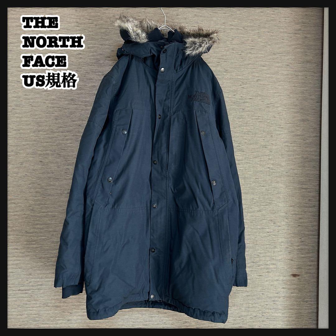 ノースフェイスダウンジャケット モッズコートネイビーフェイクファーハイベントF4