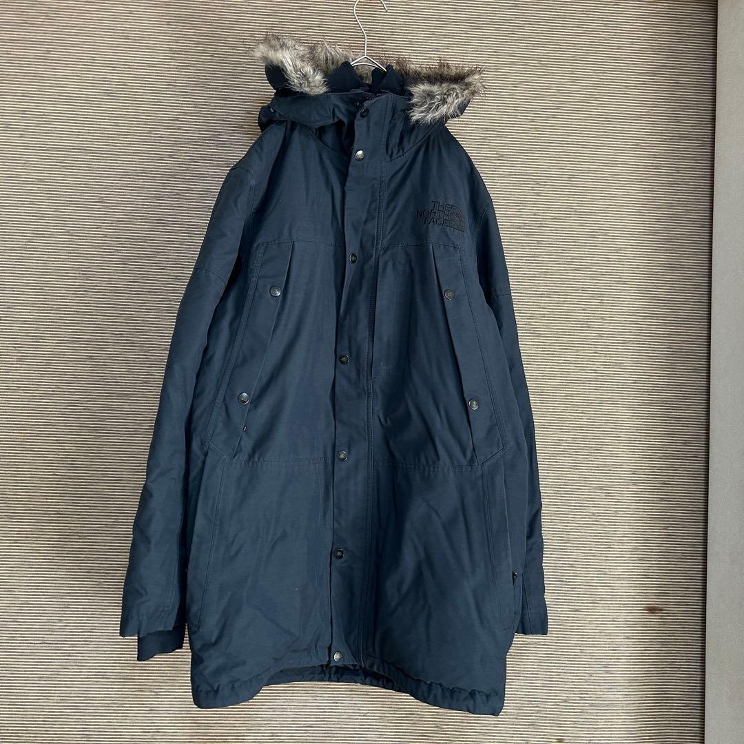 ノースフェイスダウンジャケット モッズコートネイビーフェイクファーハイベントF4