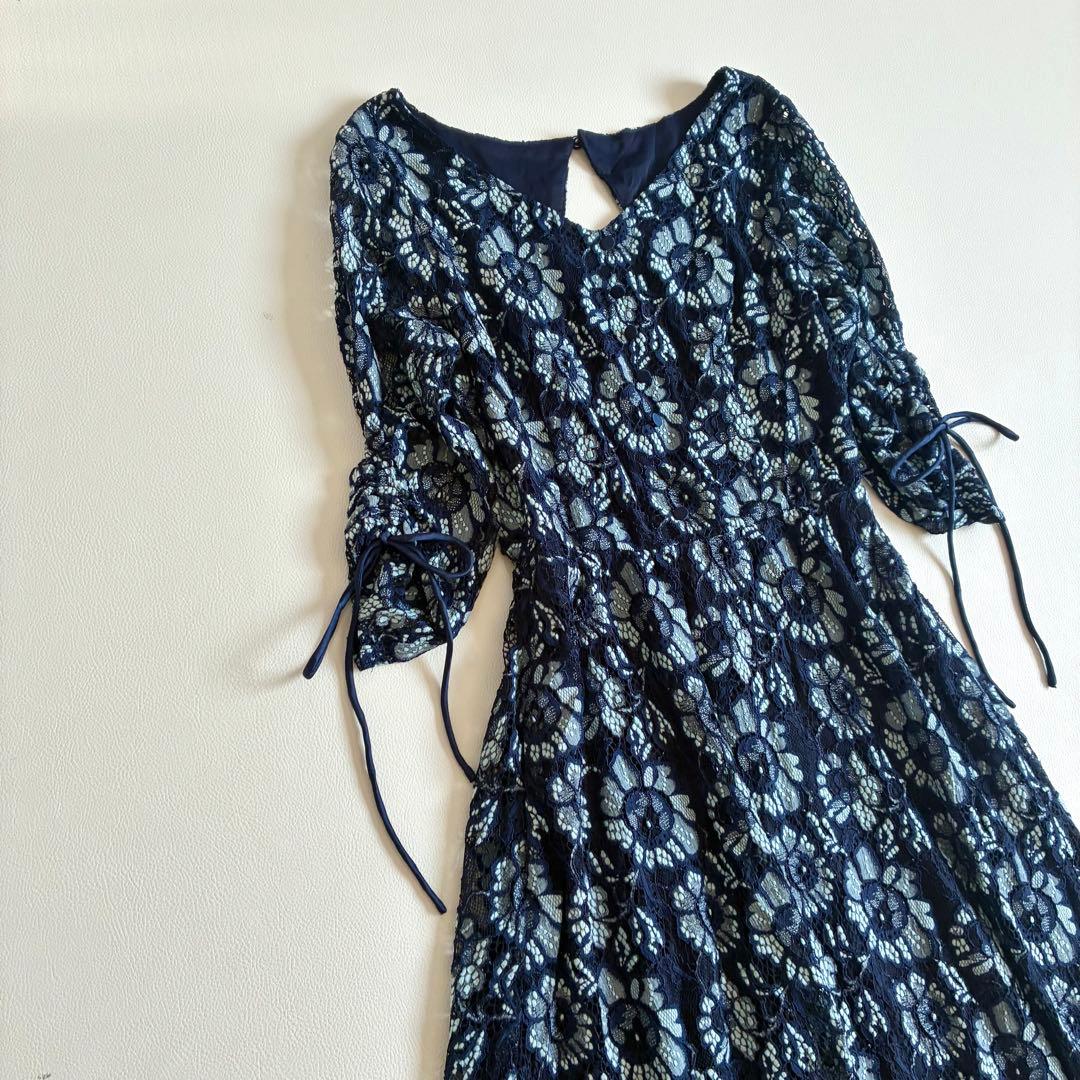 ◆美品◆2.1万◆カスタネ◆オケージョンドレス◆総レース◆ネイビー◆0