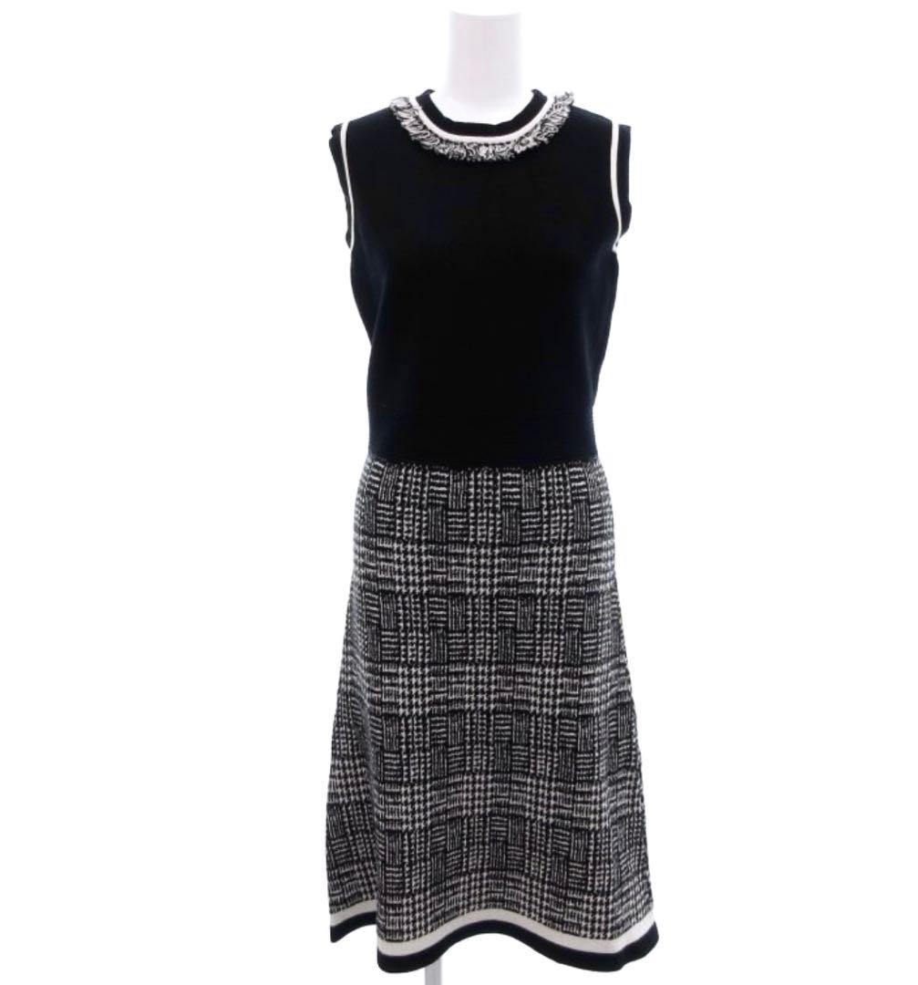 新品未使用　CORCOVADO ノースリーブニットワンピース　フリンジ　千鳥格子