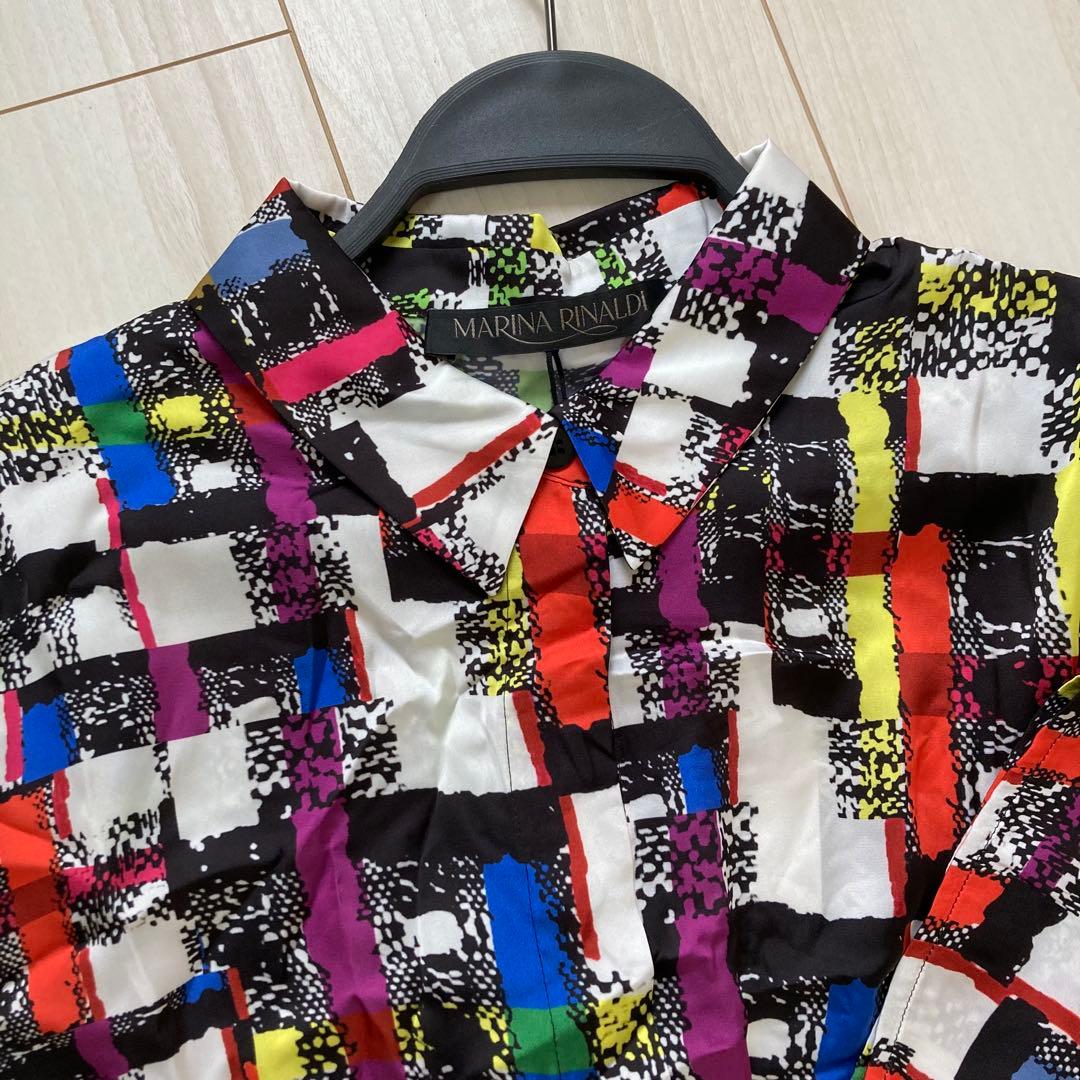 新品　MARINA RINALDI 幾何学模様シャツワンピース 19号　5L