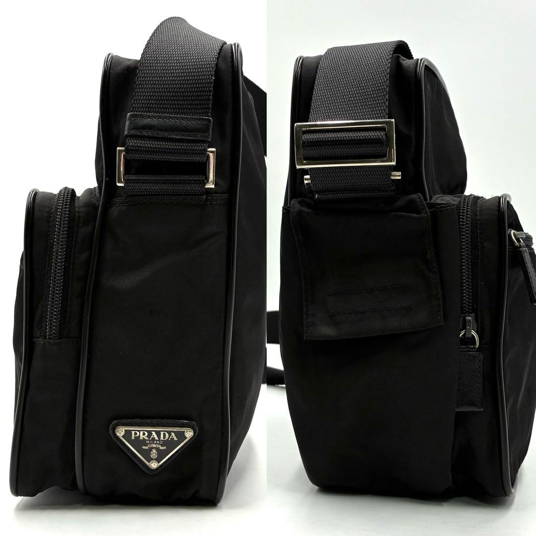 美品 プラダ ショルダーバッグ 三角ロゴ サフィアーノレザー ナイロン ブラック