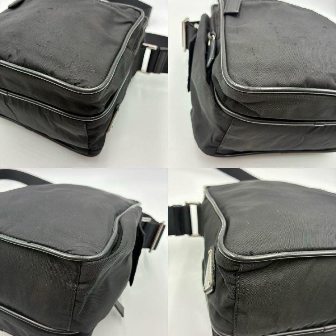 美品 プラダ ショルダーバッグ 三角ロゴ サフィアーノレザー ナイロン ブラック