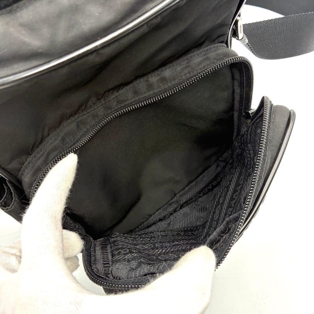 美品 プラダ ショルダーバッグ 三角ロゴ サフィアーノレザー ナイロン ブラック