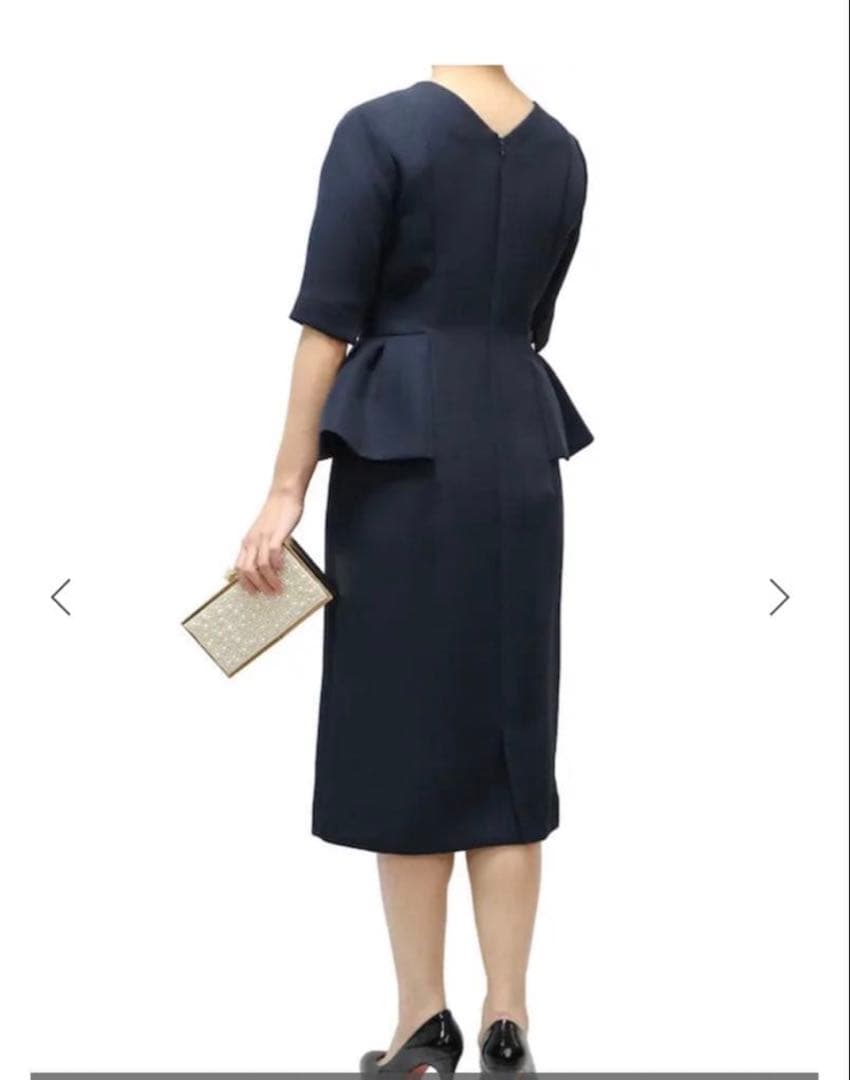 セルフォードワンピース　濃紺ひざ下丈38 スタイルアップ
