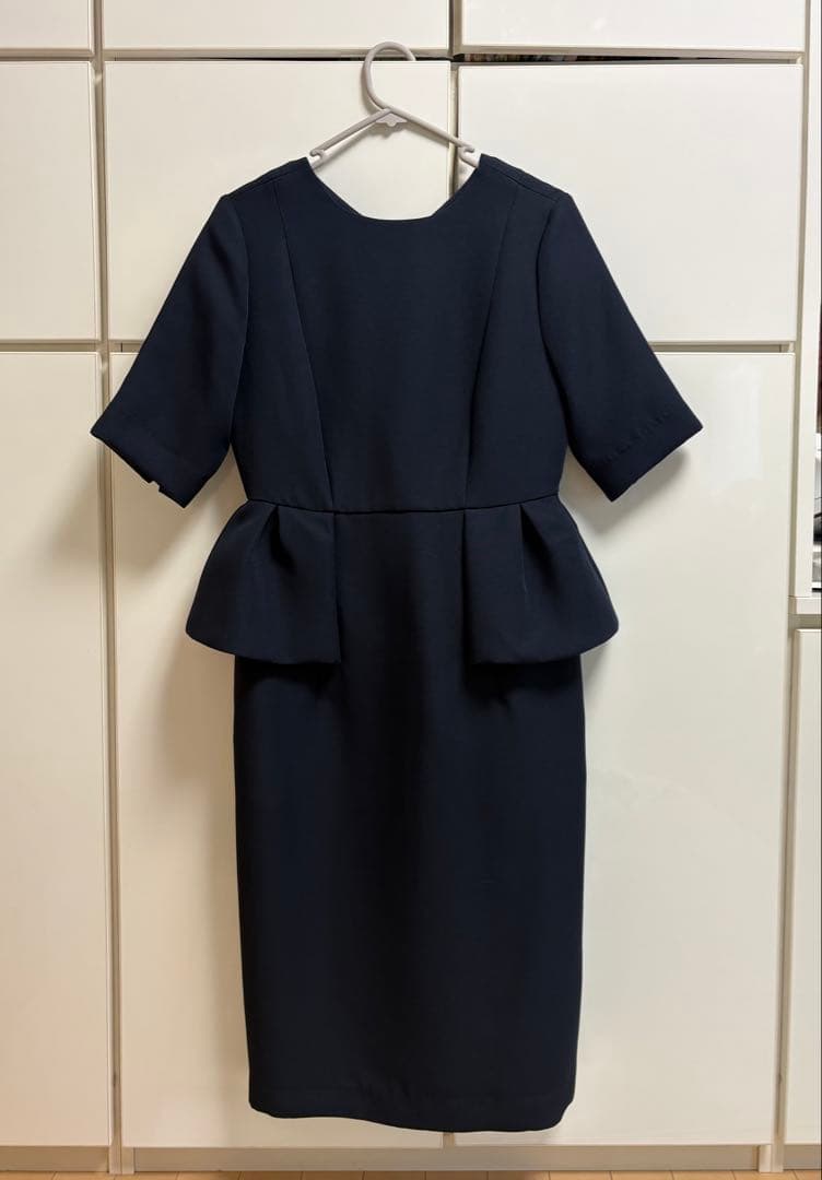 セルフォードワンピース　濃紺ひざ下丈38 スタイルアップ