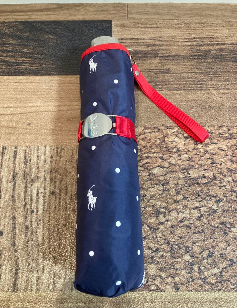 新品同　ラルフローレン　雨晴兼用　雨傘　日傘　ネイビー×白ドット×赤パイピング