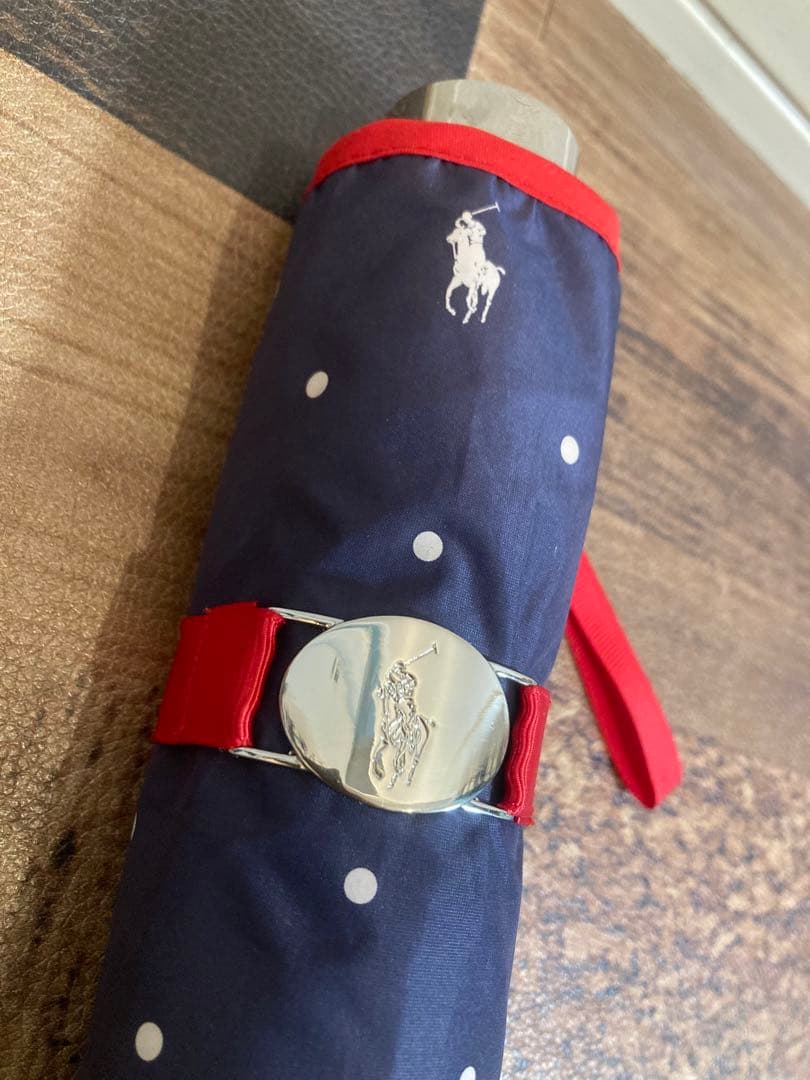 新品同　ラルフローレン　雨晴兼用　雨傘　日傘　ネイビー×白ドット×赤パイピング