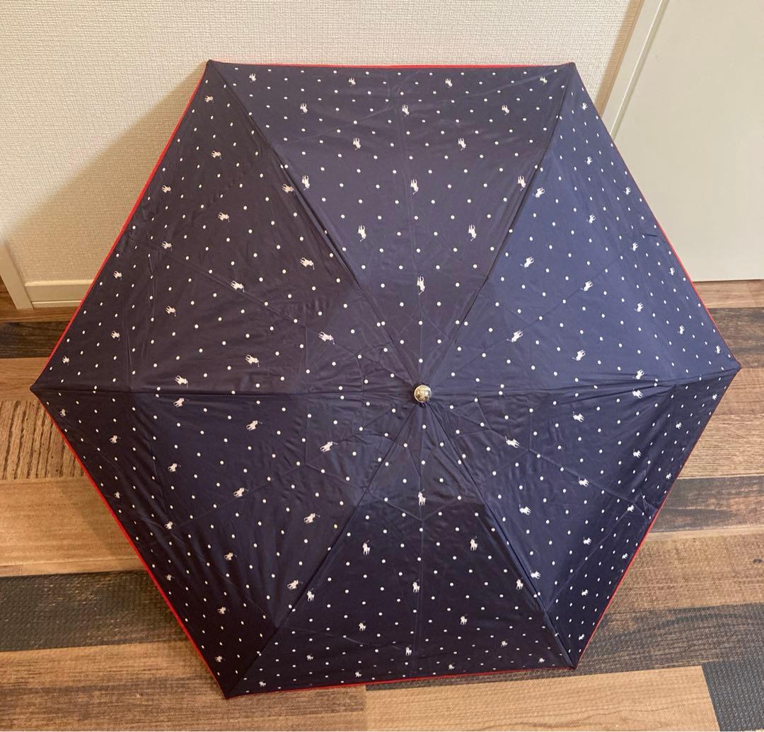 新品同　ラルフローレン　雨晴兼用　雨傘　日傘　ネイビー×白ドット×赤パイピング