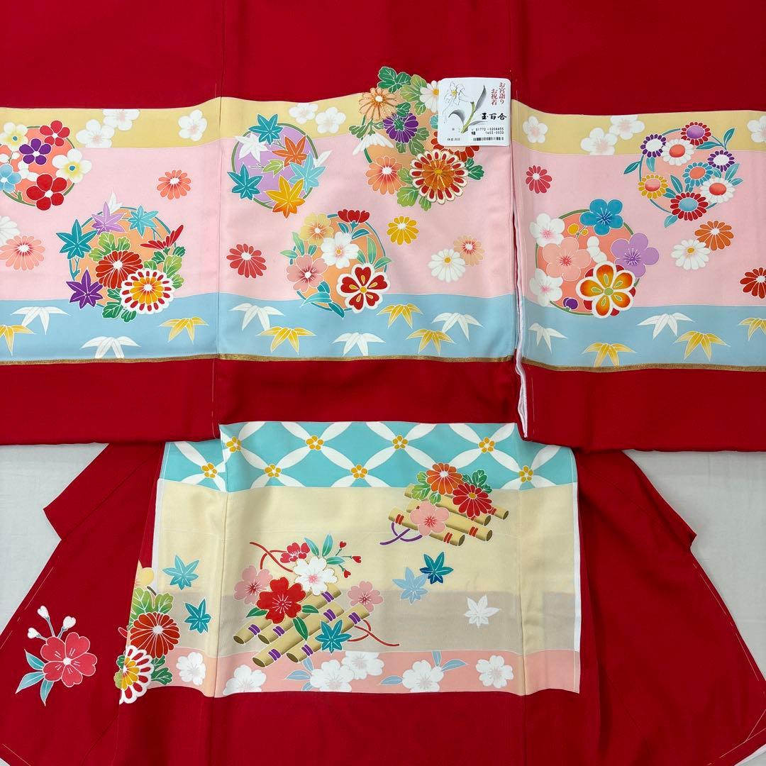 新品☆最高級正絹（祝着）特選京友禅手描き美術特選染刺繍入り王朝横段豪華四季花筏文