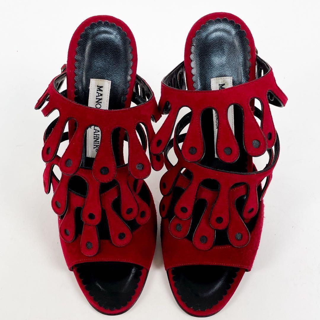 極美品 希少デザイン マノロブラニク ハイヒール ミュール パンプス レッド