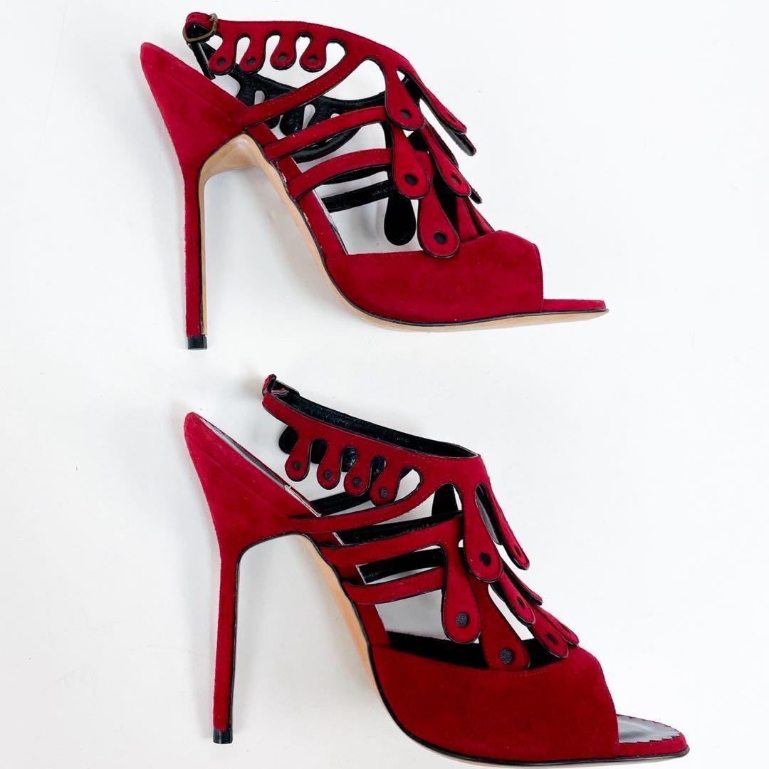 極美品 希少デザイン マノロブラニク ハイヒール ミュール パンプス レッド