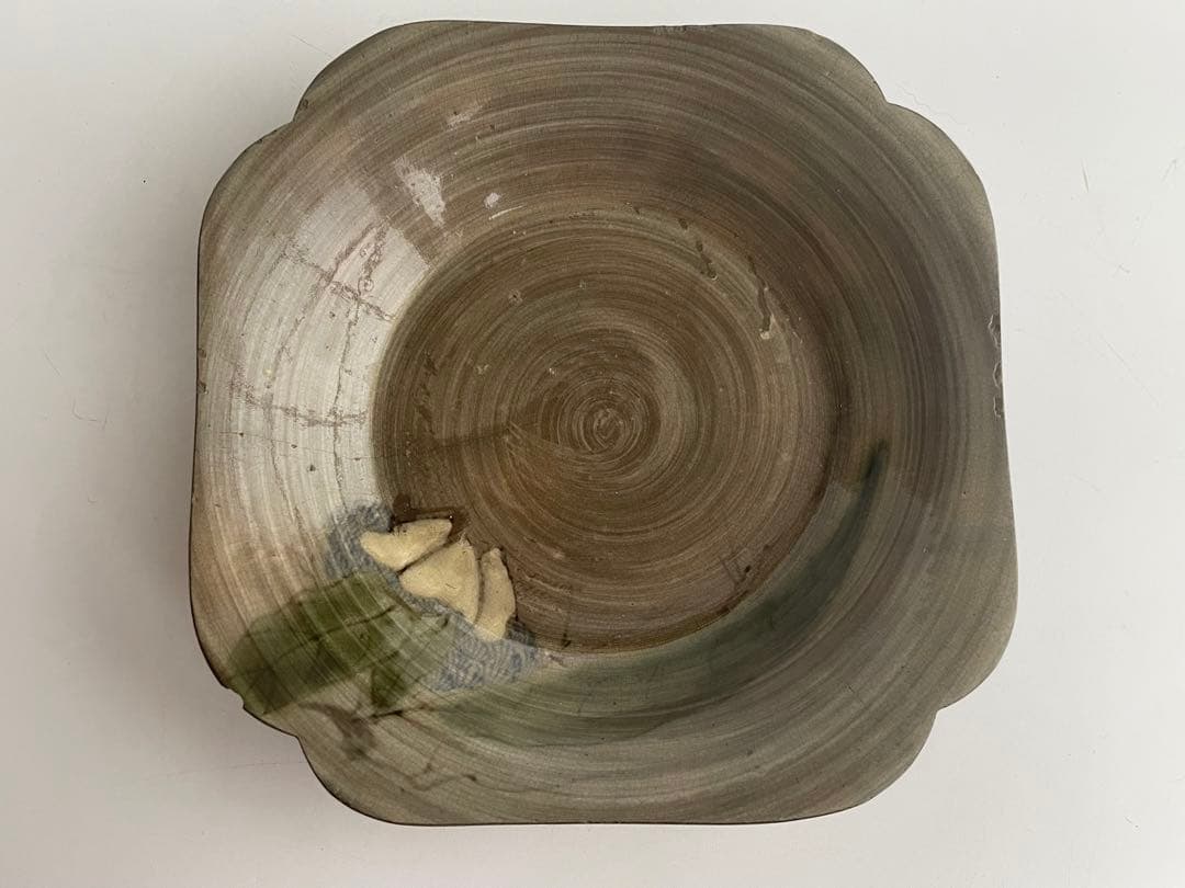 骨董　アンティーク　現川焼　現川　刷毛目　栗文様　隅入角皿　角皿　皿