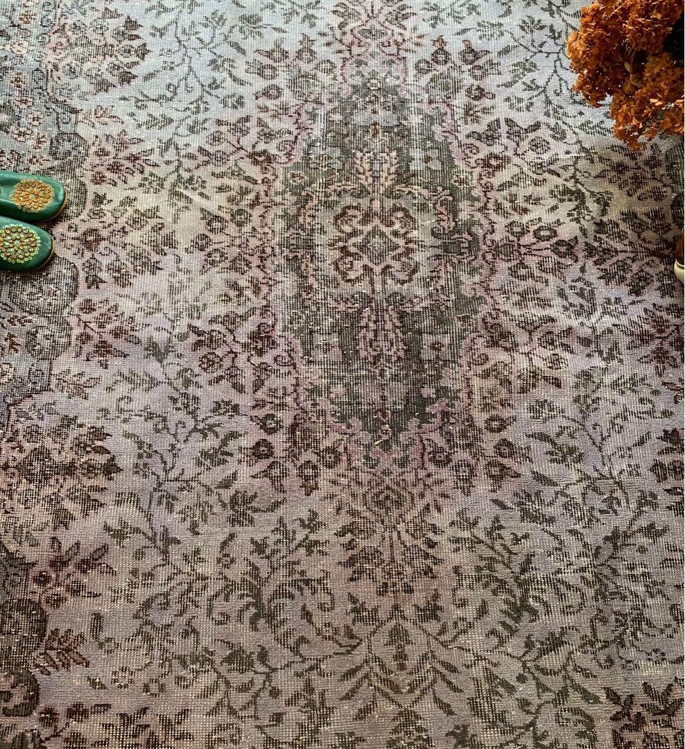 超大判　260×171 オーバーダイ ラベンダー　トルコヴィンテージラグ　グレー