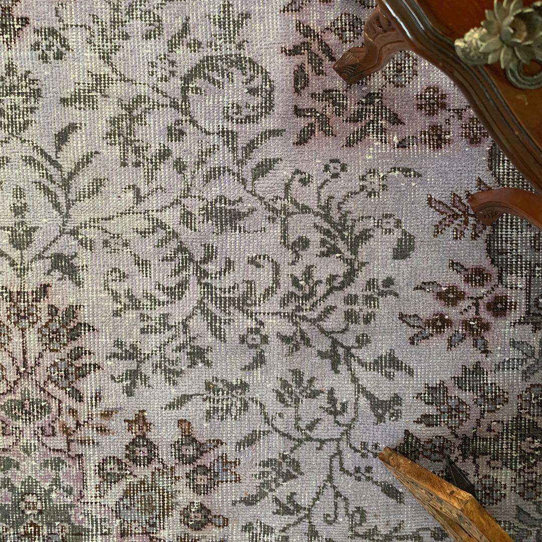 超大判　260×171 オーバーダイ ラベンダー　トルコヴィンテージラグ　グレー