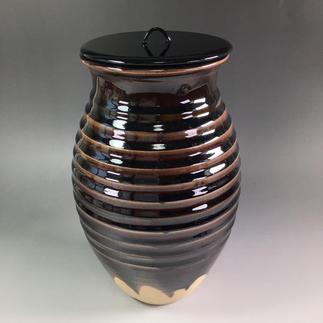 Ｐ９２０　水指　『阿漕焼』『八幡宗豊　箱書』『蘆瀑写水指』　共箱　茶道具