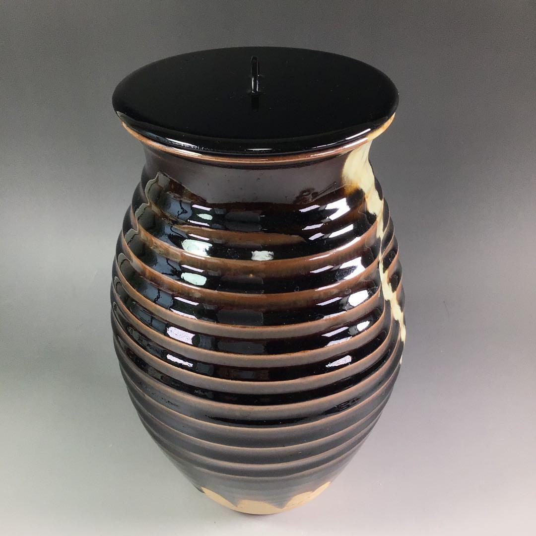 Ｐ９２０　水指　『阿漕焼』『八幡宗豊　箱書』『蘆瀑写水指』　共箱　茶道具