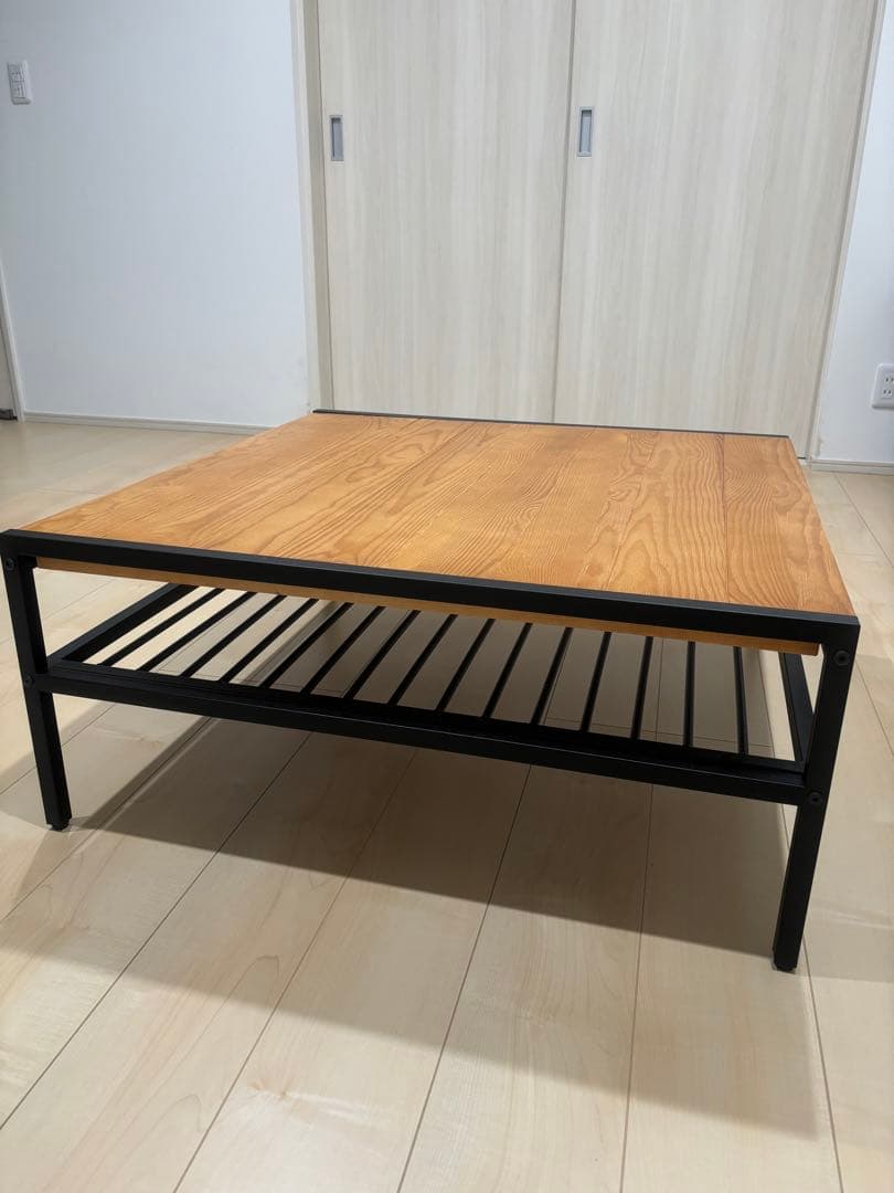 センターテーブル 正方形 無垢材 天然木リビングテーブル テーブル 収納付き