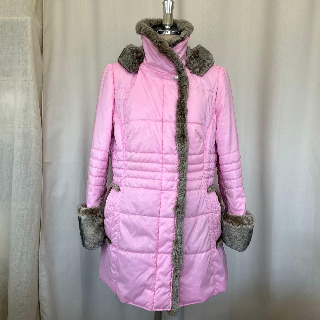ピンク フード付きコート