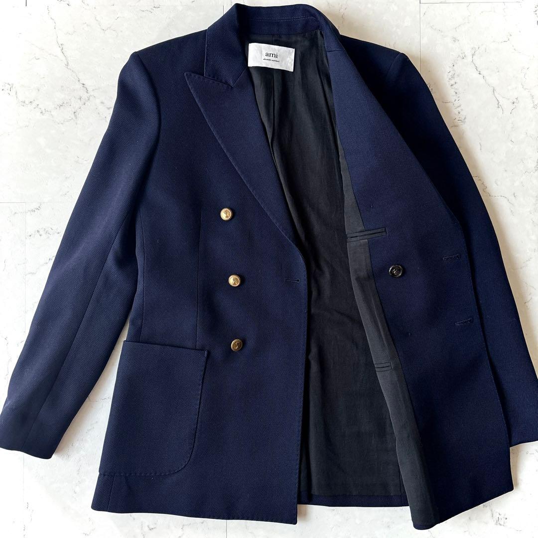 美品 アミパリス ハート金ボタン ダブル テーラードジャケット ブレザー 紺ブレ