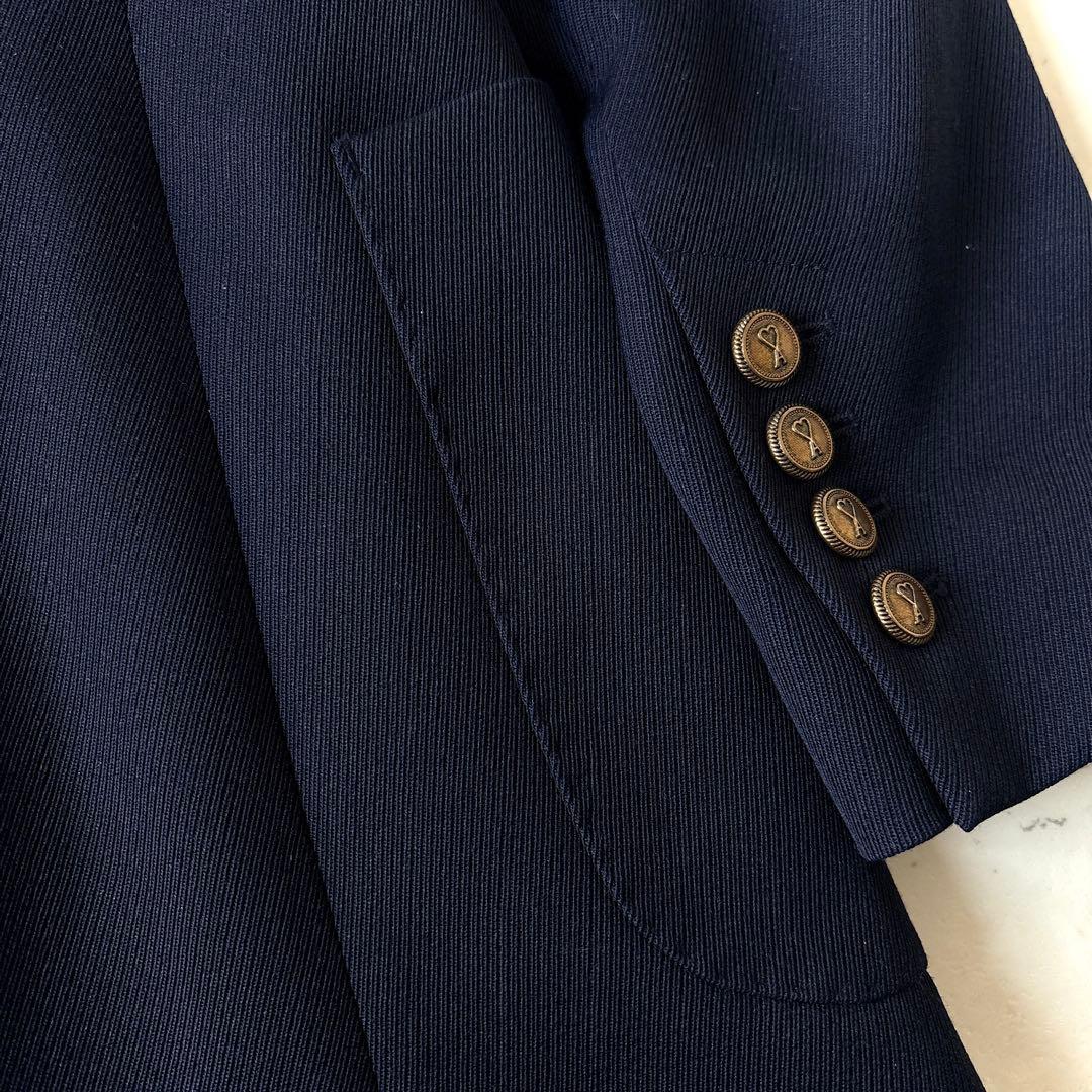 美品 アミパリス ハート金ボタン ダブル テーラードジャケット ブレザー 紺ブレ
